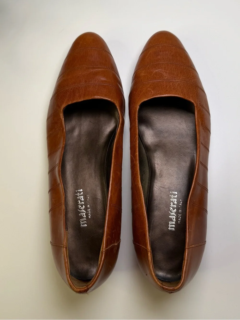 Maserati Vintage Brown Genuine Leather Italian Made Women's Flats Size 8